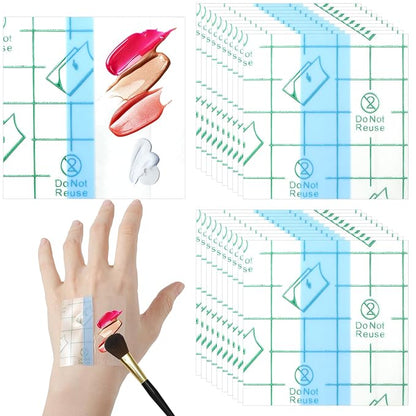 100 Pcs Makeup Hand Single Use Mixing Palette Set Disposable Foundation Mixing Tray Adhesive Transparent Artist Cosmetic Waterproof Palette Tape Supplies for Women Girls Daily Use
