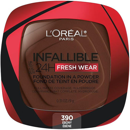 L'Oreal Paris Makeup Infallible Fresh Wear Foundation in a Powder, Up to 24H Wear, Waterproof, Ebony, 0.31 oz.