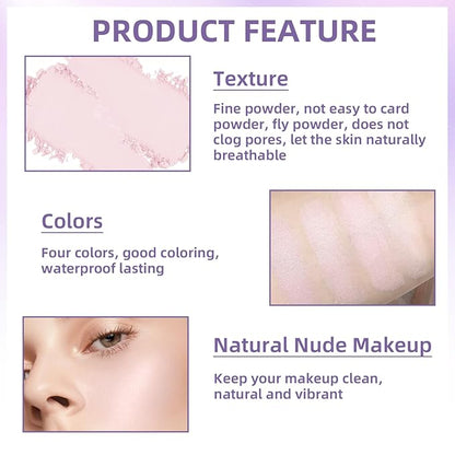 4 in 1 Blush Palette, 4 Colors Matte Face Powder Blush for Cheek, Soft Pink, Peach, Lavender, Purple Face Blusher Rouge Long Lasting High Pigment Lightweight Rouge Highlighter Korean Makeup