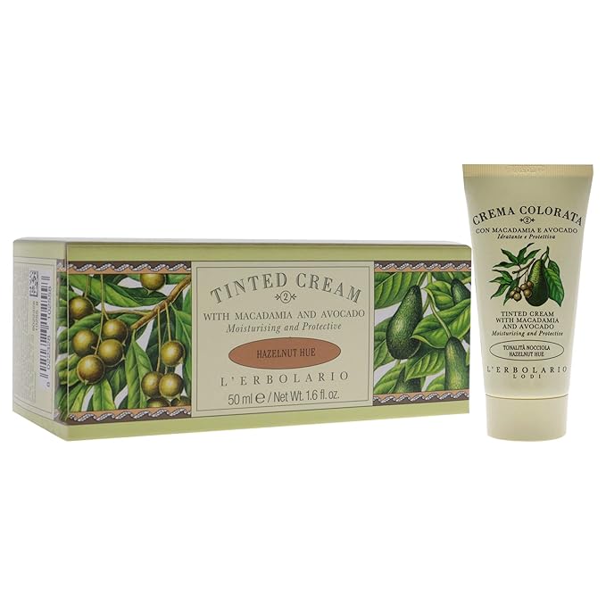 L'Erbolario Tinted Face Cream - Moisturizer Face Cream - Innovative Makeup Lotion - Protects Your Skin From Wrinkles and Dryness - Tinted Cream with Macadamia and Avocado - Hazelnut Hue - 1.6 oz