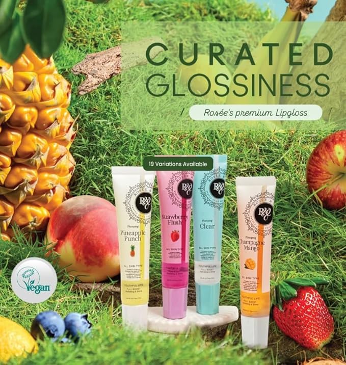 ROSÉE & CO Rosee Lip Gloss Vegan & Cruelty Free Treatment, Professional Make up, Long Lasting Glossy with Shea Butter, Moisturize, Protect & Smooth, High Shine, Non-Sticky (j. Watermelon, 0.5)