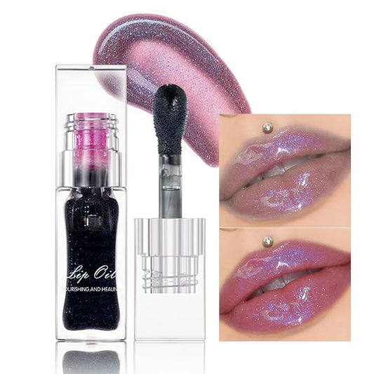 Erinde Magic Color Changing Lip Oil, Moisturizing Lip Glow Oil, Plumping Shimmer Big Brush Tinted Lip Balm, Long Lasting Nourishing Non-sticky Fresh Texture Lip Gloss
