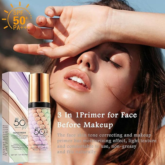 One Step Color Corrector Primer, 3 In 1 Primer for Face Before Makeup, Face Moisturizing Sunscreen Isolation Cream, SPF 50, Makeup Primer Oil Control & Concealer Skin Tone Correcting,Radiance Skin