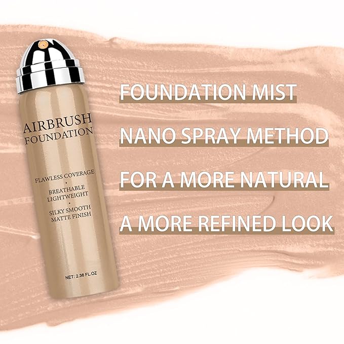 Airbrush Foundation Spray Makeup Set, Hydrating and Moisturizes Face Prime, Long Lasting Waterproof Full Coverage Foundation Mist for Color Correction, Brighten, Matte Finish, 2.36oz - Natural Color