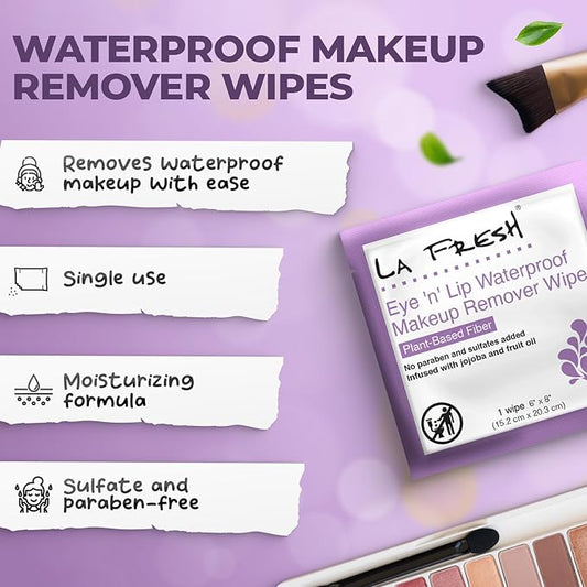 LA Fresh Eye 'N’ Lip Makeup Remover Wipes Case of 200 Wipes Made With Vitamin E, Olive Oil, Jojoba To Leave Skin Soft And Smooth Convenient Size For Purse, Gym Bag, Nightstand, Car