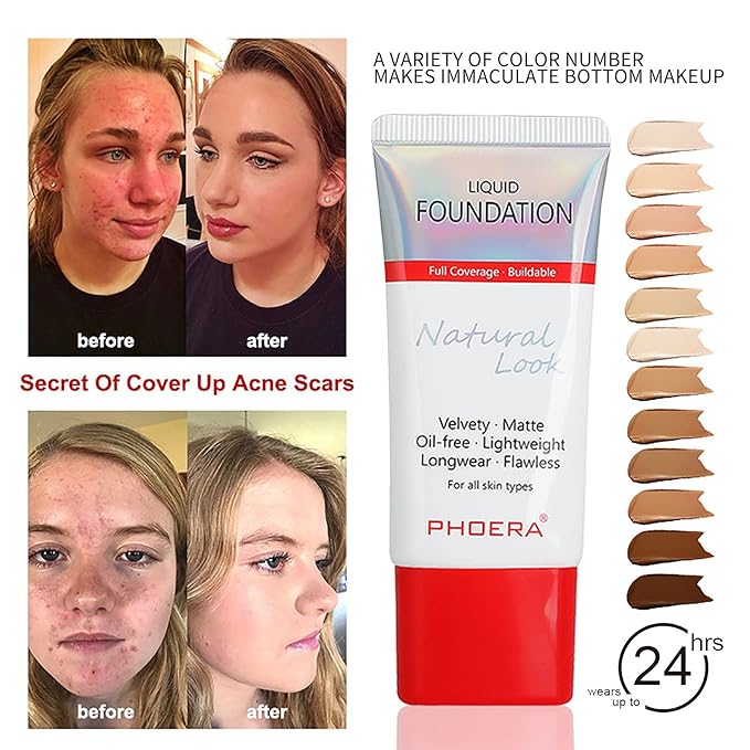 Matte Foundation, Anglicolor Flawless Full Coverage Foundation 30ml Matte Oil-Control Long Lasting Waterproof Liquid Foundation for Women Girls (1PC# 108)