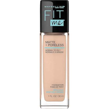 Maybelline Fit Me Matte + Poreless Pressed Powder Classic Ivory 1 Count & Liquid Foundation Creamy Beige 1 Count Bundle