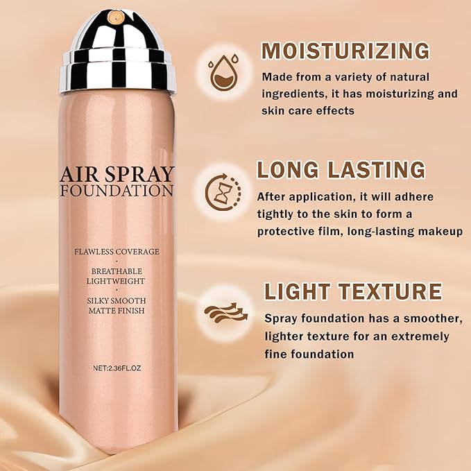 AIUEO Magic Minerals Airbrush Foundation Makeup Silky Mist Spray Foundation Makeup Airbrush Flawless Setting Spray Foundation for Mature Skin-Natural