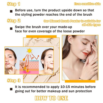 2 Pcs Sunscreen Setting Powder,SPF 50++ Mineral Setting Powder with Soft Sunscreen Brush,Oil Control Lightweight Brush Powder,Matte Translucent Face Powder