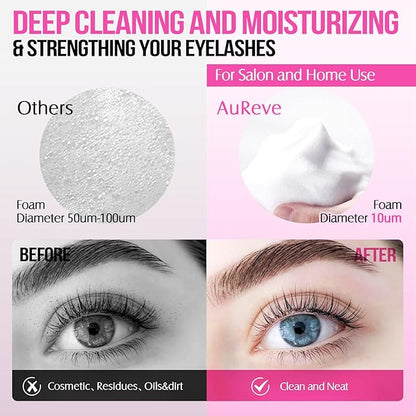 Lash Shampoo for Lash Extensions 60 Ml/2fl.oz Eyelash Extension Cleanser Oil Free Lash Cleanser for Eyelash Care, Gentle Foaming Eyelash Shampoo with Brush for Salon Home Care (Cherry Blossmom 60ml)
