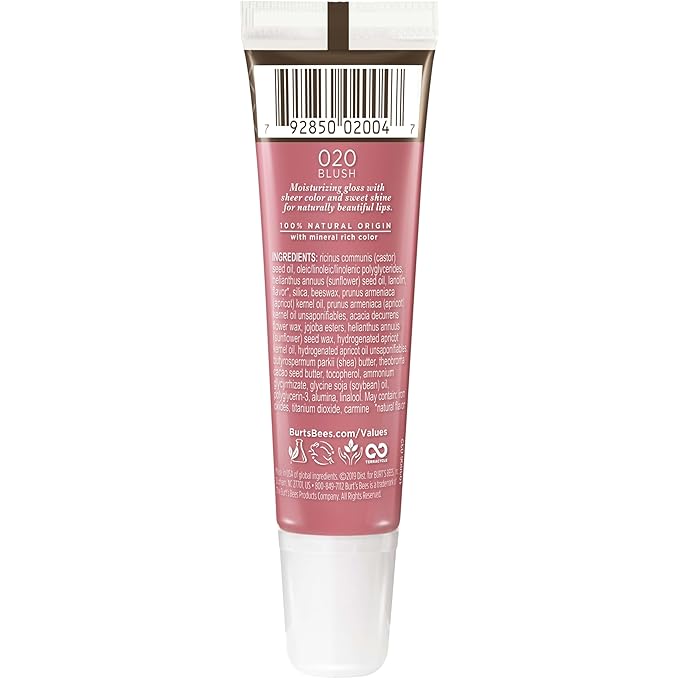 Burt's Bees Lip Care, Moisturizing Lip Shine for Women, 100% Natural, Blush, 0.5 Oz (Pack of 2)