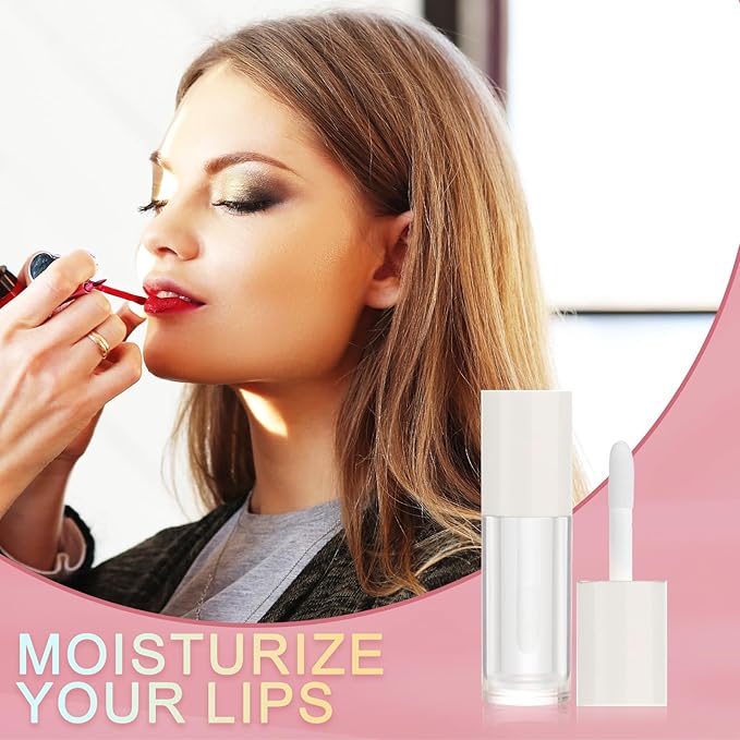 50pcs 2.5ml Empty Lip Gloss Containers Lip Gloss Tubes with Wand Cute 0.08oz Clear Refillable Lipgloss Making Supplies Kit for DIY Makeup + 2pcs Syringes (White)