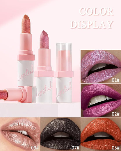 Glitter Lipstick for Women, Shimmer Sparkly Lipstick Long Lasting Waterproof, Diamond Shiny Metallic Matte Lipstick,Non-sticky, Impact Color, Bold Glimmer Glow Lip Gloss, Stage Party Makeup (02#Berry)