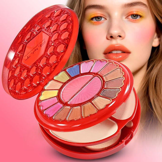 Personal Makeup Ruby-Inspired Palette Set 25 Color Multifunctional Eyeshadow, Blush Highlighter Kit with Shimmer, Pearlescent Finishes, Cruelty-Free Waterproof Includes Sponge Sticks & Mirror