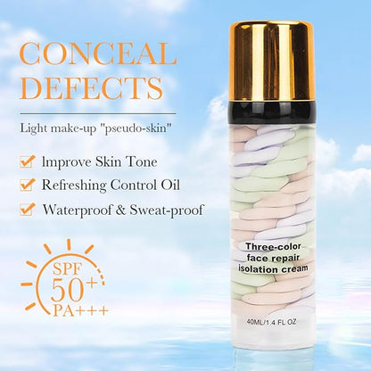 3 In 1 Poreless Face Primer, One Step Color Corrector Face Primer, Hydrating Primer for Face Before Makeup Oil Control & Moisturizing Redness Corrector for Face Skin Tone Correcting Long Lasting