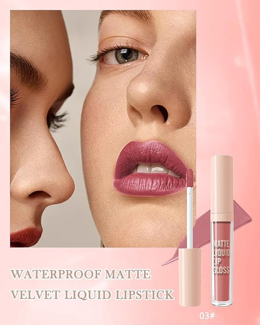 Matte Liquid Lipstick, Nude Red Velvet Lipstick Moisture Smooth Lip Stain Tint, 24H Stay Matte Lipstick, Non-Stick Cup Not Fade Long Wear Waterproof Lip Gloss Lipstick Gift for Women Girls-03#
