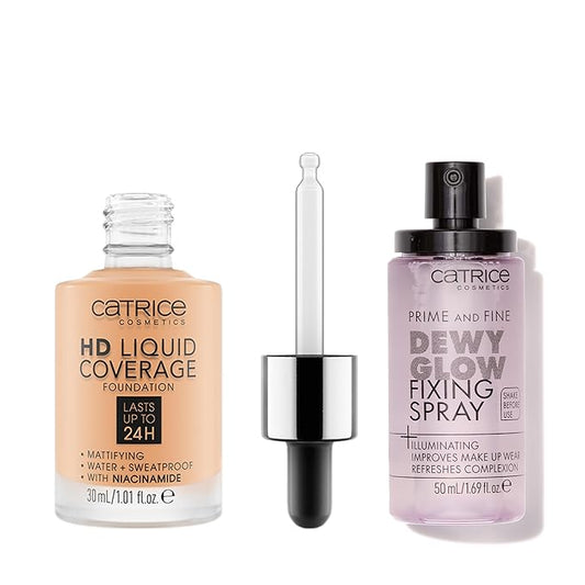 Catrice | HD Foundation 37 & Prime & Fine Dewy Glow Spray Bundle | Full Coverage Makeup | Vegan & Cruelty Free