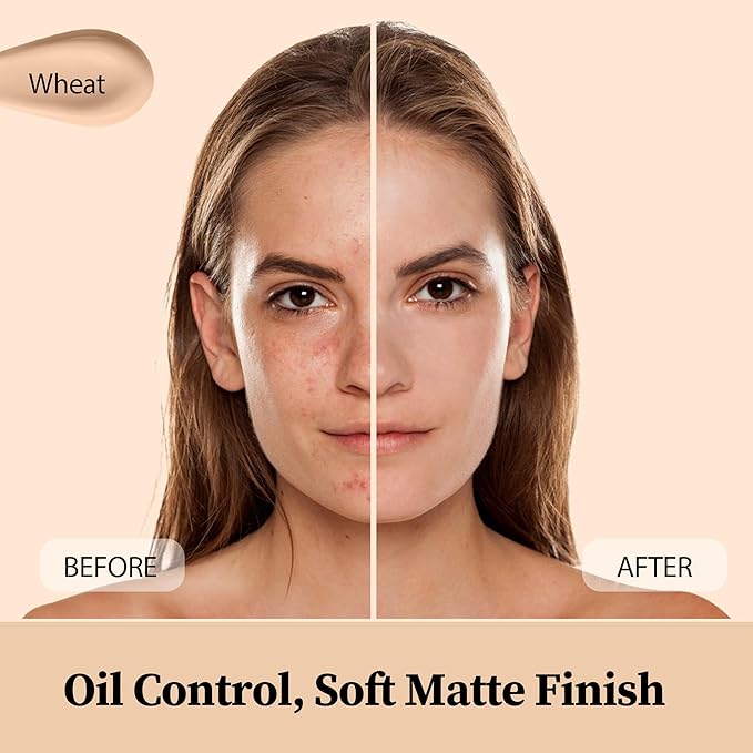 FV Flawless Matte Liquid Foundation, Full Coverage & Oil-Free Foundation Makeup, Hydrating Formula, Long-Wear Foundation for All Skin Types (Wheat, 1.05FL.OZ)