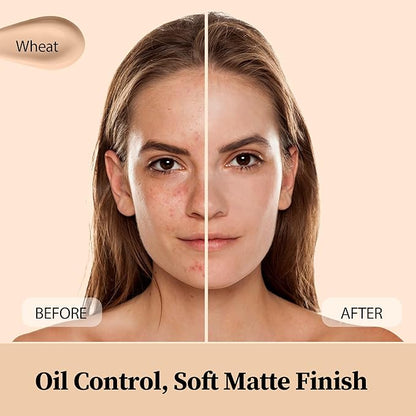 FV Flawless Matte Liquid Foundation, Full Coverage & Oil-Free Foundation Makeup, Hydrating Formula, Long-Wear Foundation for All Skin Types (Wheat, 1.05FL.OZ)