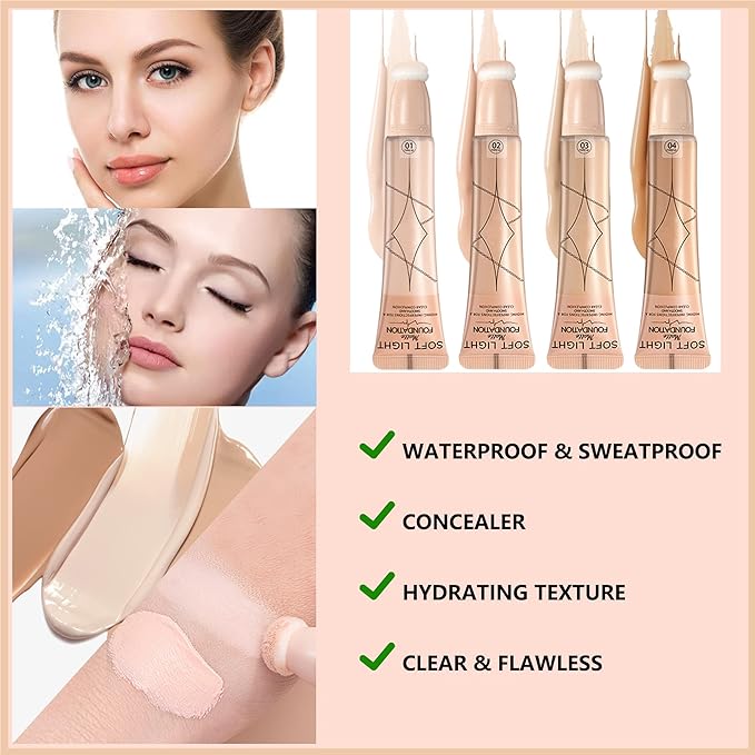 Foundation Beauty Wand Kit,Long-lasting Waterproof Matte Concealer Foundation Cream,Cover Face Pores Spots Silky Breathable Foundation Stick,Valentine's Day Makeup Gift Set for Women-03Natural