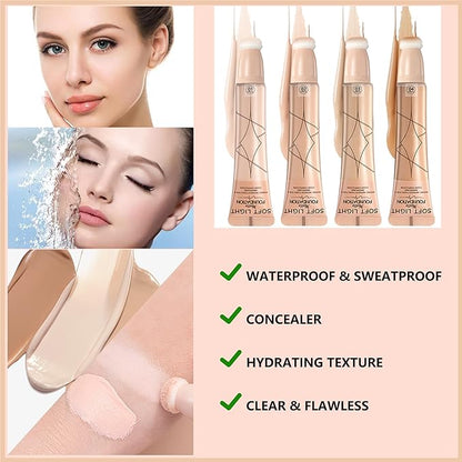 Foundation Beauty Wand Kit, Long-lasting Waterproof Matte Concealer Foundation Cream,Cover Face Pores Spots Silky Breathable Foundation Stick,Valentine's Day Makeup Gift Set for Women-04 Wheat
