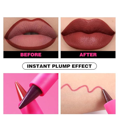 Purple Lip Liner Long Lasting, Lip Liner & Lipstick Combo, Gradient 2-in-1 Waterproof Rich, Antique Rose Chestnut Nude Dark Brown Matte Smooth Lip Shaped Lipstick for Women, 07# Fearless