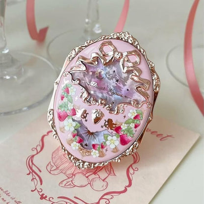 Flower Knows Violet Strawberry Rococo Embossed Blush G01 Romantic Blossom+Butterfly Cloud Collar Angled Powder Brush Pearly Moonlight