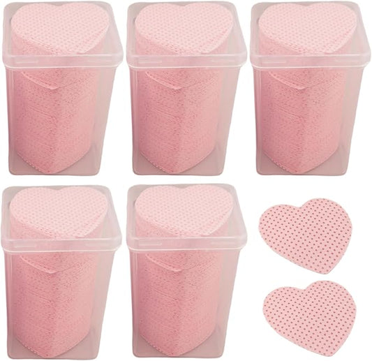 1000 PCS Lint Free Nail Wipes, Lash Glue Eyelash Extension Glue Wipes, Nail Polish Remover for Lash Extension Supplies, Cleaning Pads (Pink, Heart Shape)