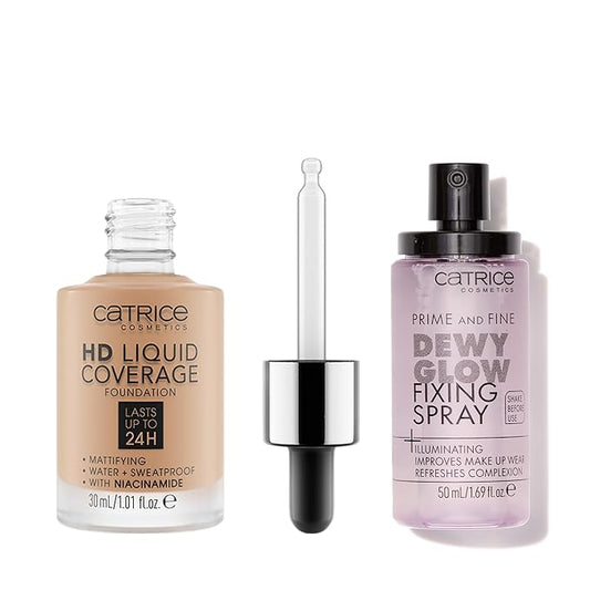 Catrice | HD Foundation 50 & Prime & Fine Dewy Glow Spray Bundle | Full Coverage Makeup | Vegan & Cruelty Free