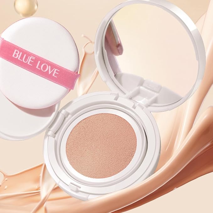BLUE LOVE Cushion Liquid Foundation - Lightweight, Long-Lasting Concealer & Tinted Moisturizer for Flawless Face Makeup, Perfect for Mature Skin (Ivory)