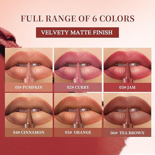 6 Colors 2-in-1 Lip liner and Lipstick Set, Matte Lipstick Crayon Lip Liner Pencil, High Pigmented Smooth Creamy Long Lasting Waterproof Lipstick