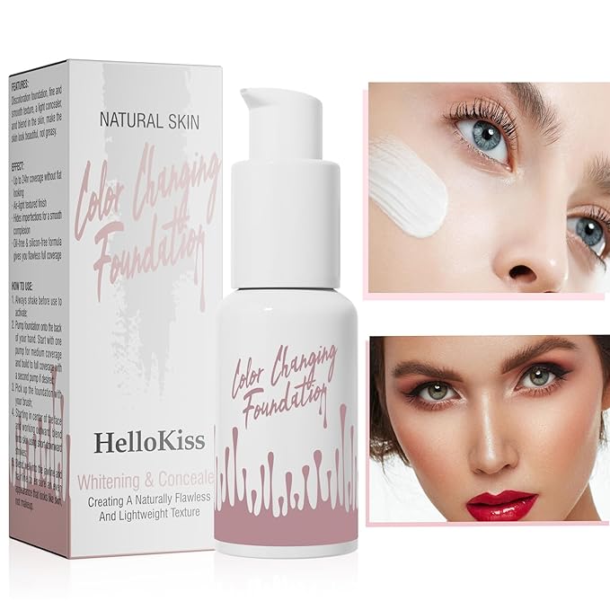 Color Changing Foundation, Base Nude Face Liquid Cover Concealer, Flawless Full Coverage Natural Color Face Primer Base Makeup, Waterproof And Sweatproof, Non-greasy, Non-marking, Long Lasting