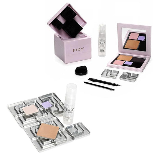 FIXY Repair Kit Repressing tool for Eyeshadow, Blush, & Highligher + Ultimate Refill with 30 square pans and FIXY Binder