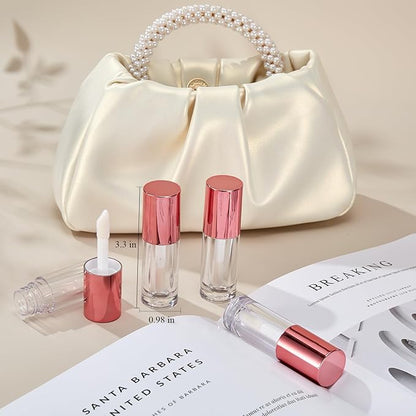 Qeuly 6ml Empty Lip Gloss Tubes, Clear Mini Lip Gloss Tubes, Lip Balm Tubes Containers with Lip Gloss Applicator Wands for Women Girls DIY Makeup Lipgloss Making Kit (D25xH86mm) (Rose Gold)