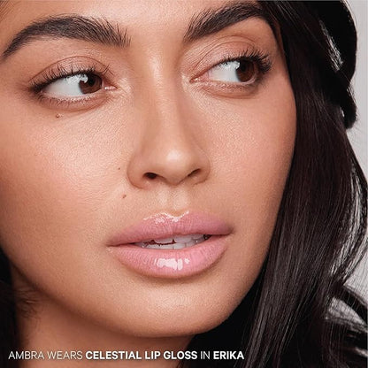 Kevyn Aucoin Celestial Lip Gloss, Erika (creamy semi-sheer pink): Light reflecting shine & sheer. Precision makeup artist applicator. Hydrating, non-stick formula. Multi-dimensional 3D plumping effect