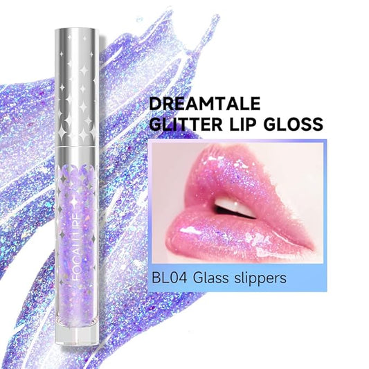 FOCALLURE Glitter Liquid Lipstick,Hydrating,Moisturizing Lip Gloss for Women,Sparkly Shimmer Lip Makeup,Long Lasting,Lightweight Formula for Lip Color and Shine,Glass slippers