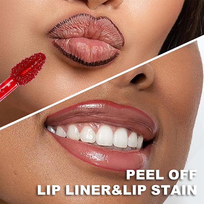 3 Colors Peel Off Matte Lip Liner Stain, Long Lasting Natural Peel Off Tattoo Lip Stain, Waterproof Non-Stick Cup Lip Tint Peel Off Lip Gloss, Lip Makeup Mother's Day Gifts for Women-01#02#03#