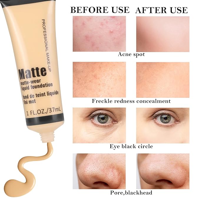 Boobeen Full Coverage Foundation - Concealer Liquid Foundation Matte Creamy Foundation Smoothing Lightweight Flawless Makeup Base