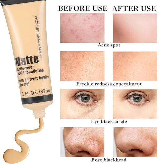 Boobeen Full Coverage Foundation - Concealer Liquid Foundation Matte Creamy Foundation Smoothing Lightweight Flawless Makeup Base