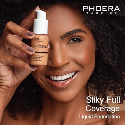 Phoera® Full Coverage Foundation Soft Matte Oil Control Concealer 30ml Flawless Cream Smooth Long Lasting (109 MOCHA)