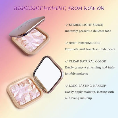 Highlighter Makeup Palette Shimmer Contour Palette Powder for Brighten Face Contour Gold Cheek Highlight Makeup, Long Lasting Highlighter Powder with Mirror for Illuminator Makeup (PINK GOLD)