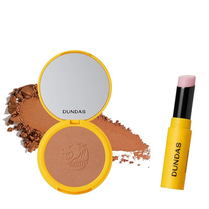 Dundas Bronzer Matte Finish (Caramel w/Gold Shimmer) and Lip Balm and Plumper for Lips, Cruelty Free Natural Makeup