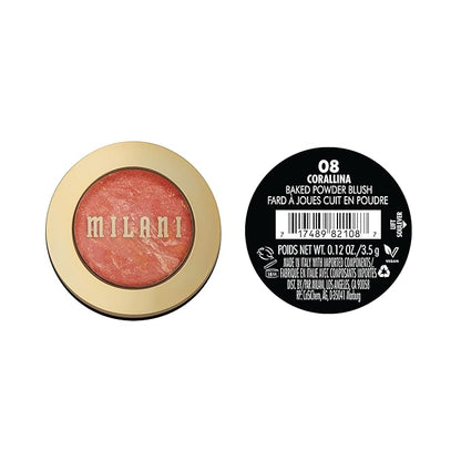 Milani Baked Blush, Powder Blush for Cheeks, Cruelty Free Makeup - Shape, Contour & Highlight Face for a Shimmery or Matte Finish -Corallina