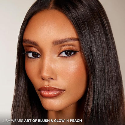 Kevyn Aucoin The Art of Blush & Glow, PEACH: Sculpt & define makeup compact DUO palette with warm, coral-toned matte blush (Dahlia) plus a glow of the highlighter (Golden Haze). Universally flattering