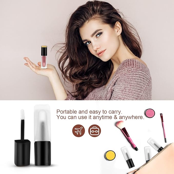 5 Pcs 5ml Frosted Glass Lip Gloss Tubes Refillable Square Lip Glaze Tube Vials Mini Lip Balm Bottle Container with Wands & Stoppers for Women Girls DIY Makeup Travel