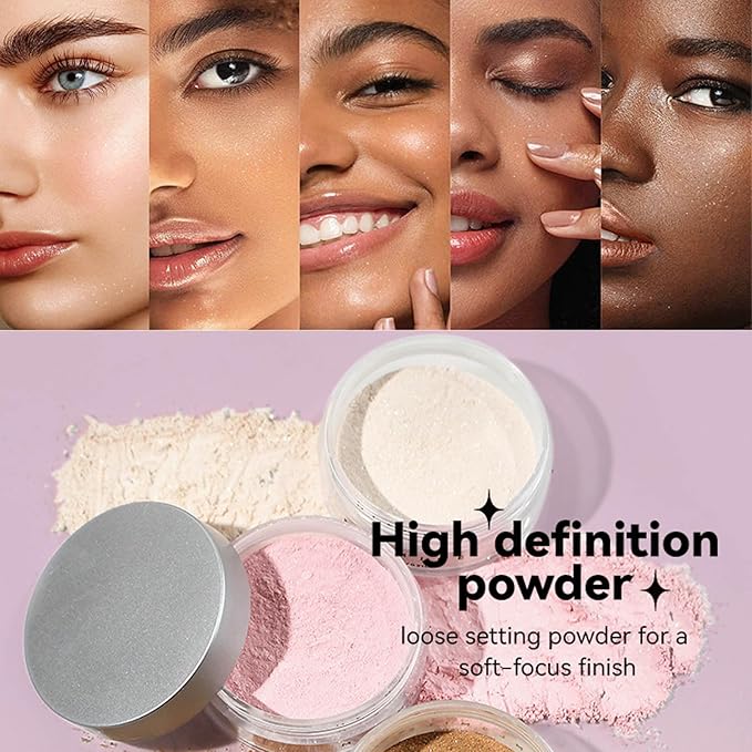 Pink Translucent Setting Powder, Shimmer Setting Powder Waterproof Oil Control Tone-up Face Powder Highlighter Makeup Finishing Long-Lasting Loose Shimmer Powder for All Skin Types