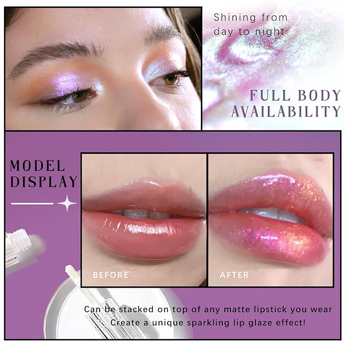 Glitter Chameleon Liquid Lipsticks, Diamond Shimmer Glow Metallic Lip Gloss, Long Lasting Waterproof Shiny Glimmer Sparkly Lipstick for Women Girls Face Eye Glow Christmas Party Makeup Gift 4#
