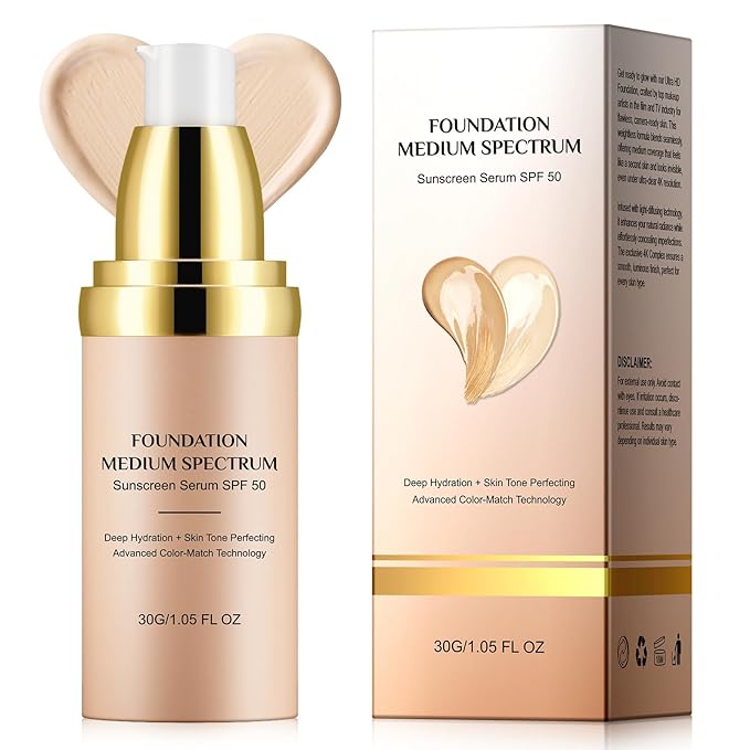 Color Changing Foundation SPF 50+, Foundation 4 in 1 - Medium Spectrum Long-Lasting ＆ Waterproof, Moisturizing ＆ Concealing 30g/1.05 fl.oz