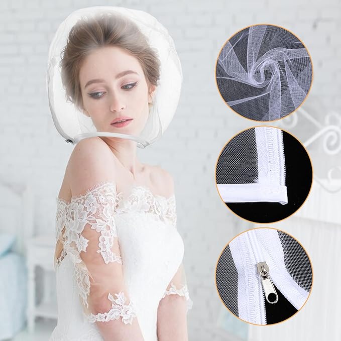 3 Pcs Makeup Protector Hood for Face, Breathable Nylon Makeup Protector Hood with Zipper Closure Washable & Reusable Make Up Face Cover for Women Weddings