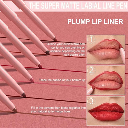 Kaely 6Pcs Retractable Lip Liner Pencils Set for Shaping & Sculpting Lips, Mauve Maroon Dark Red Orange Nude Chocolate Brown Plum Creamy Matte Velvet Pigmented Rich Lip Colors Liner Crayon Lipstick